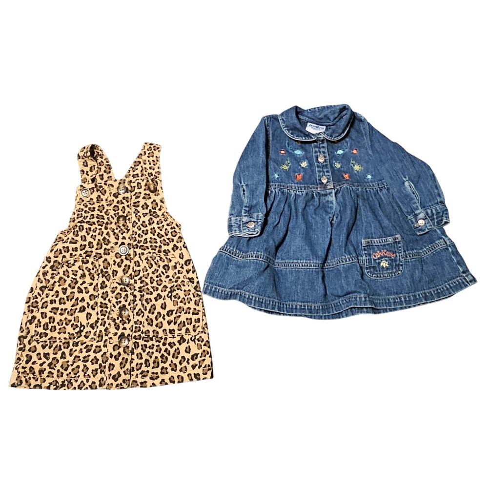 Bundle of 2- 12M Baby Dresses – Wonder Nation & Oshkosh Animal Denim Fall